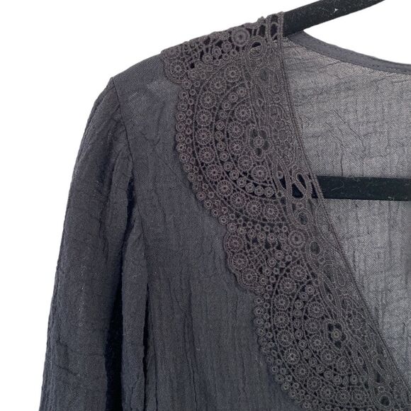 Eberjey Sol Celeste Short Sleeve V-Neck Lace Tunic Swim Coverup Gauze Oversized - Picture 7 of 15